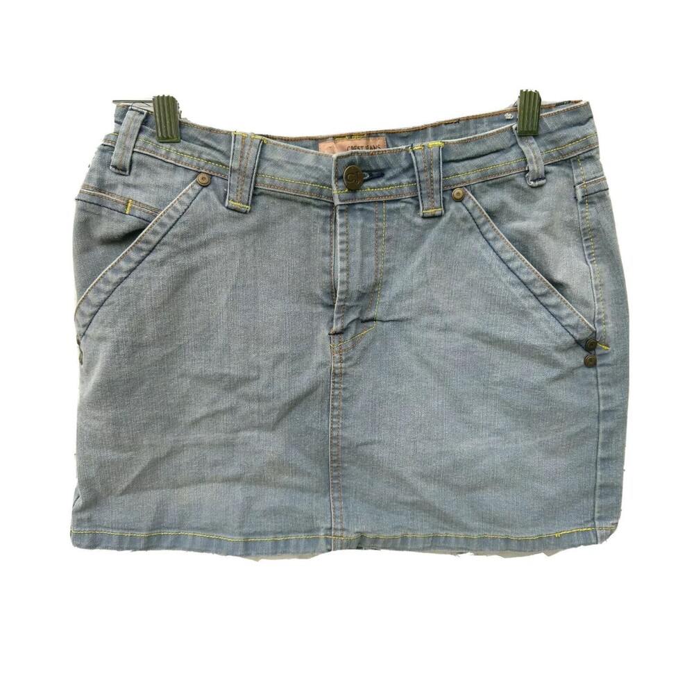 Crest Jeans Denim Blue Jeans Mini Skirt Juniors Sz 7 Pockets Button Zipper